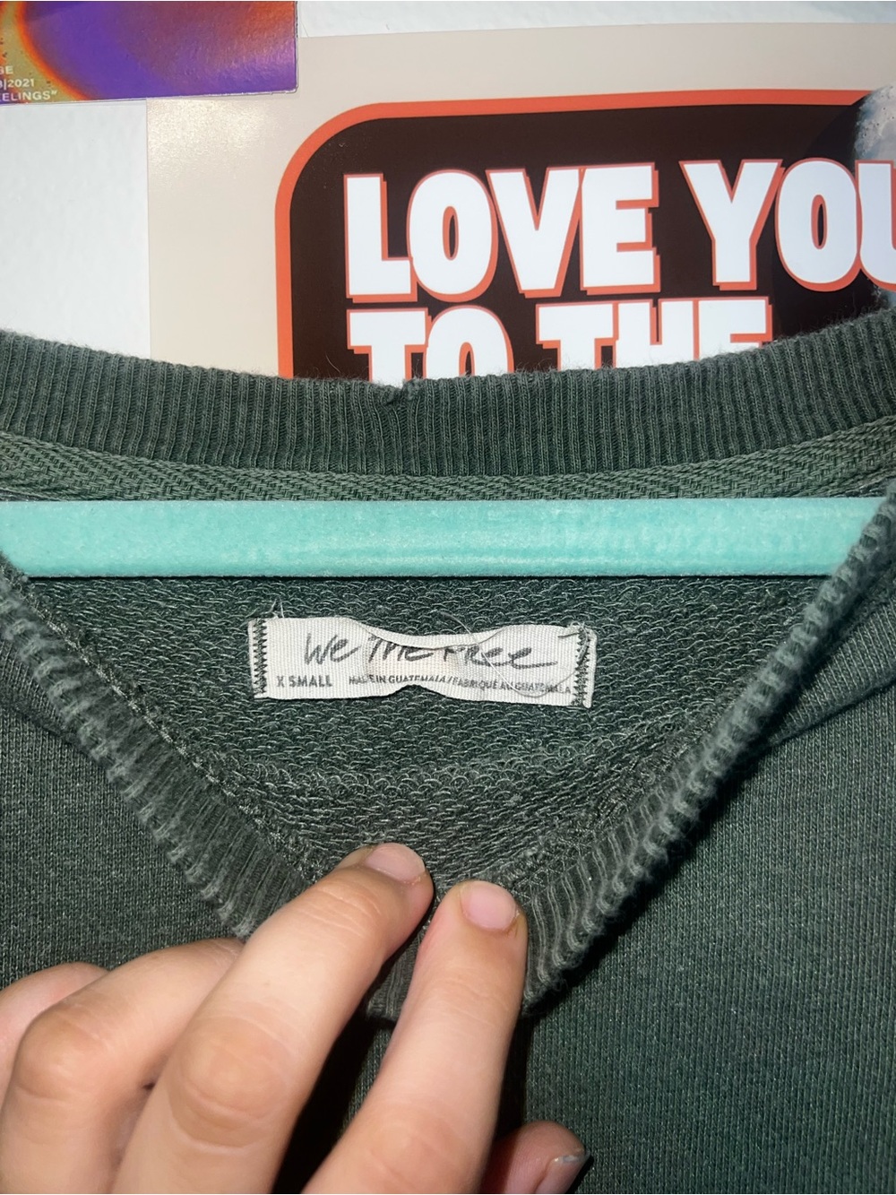 We The Free Washed Olive Green Raw-Edge Pullover Sweatshirt - Picture 4 of 6